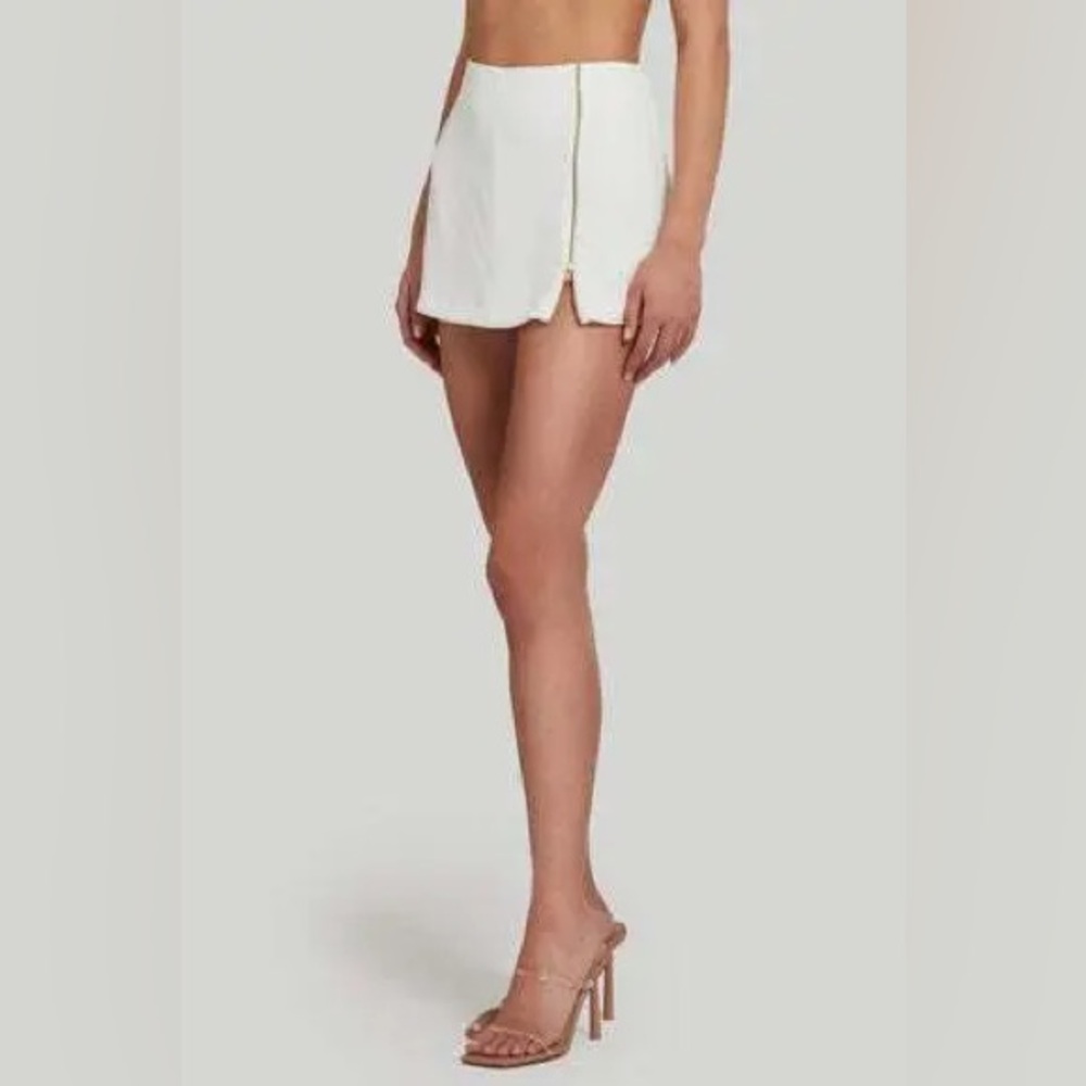Amanda Uprichard White Jaden Mini Skirt (skort) with Gold Side Zipper